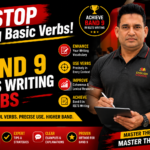 Bold thumbnail image showing English Council trainer alongside a strong headline STOP Using Basic Verbs! Master Band 9 IELTS Writing Verbs.