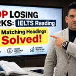 Imran ali imran Male IELTS teacher pointing to a digital screen explaining how to solve matching headings in IELTS Reading